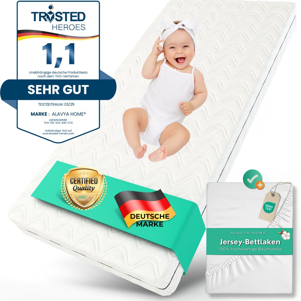 Babymatratze COZY 70 x 140 cm mit Spannbettlaken + Produktbild 