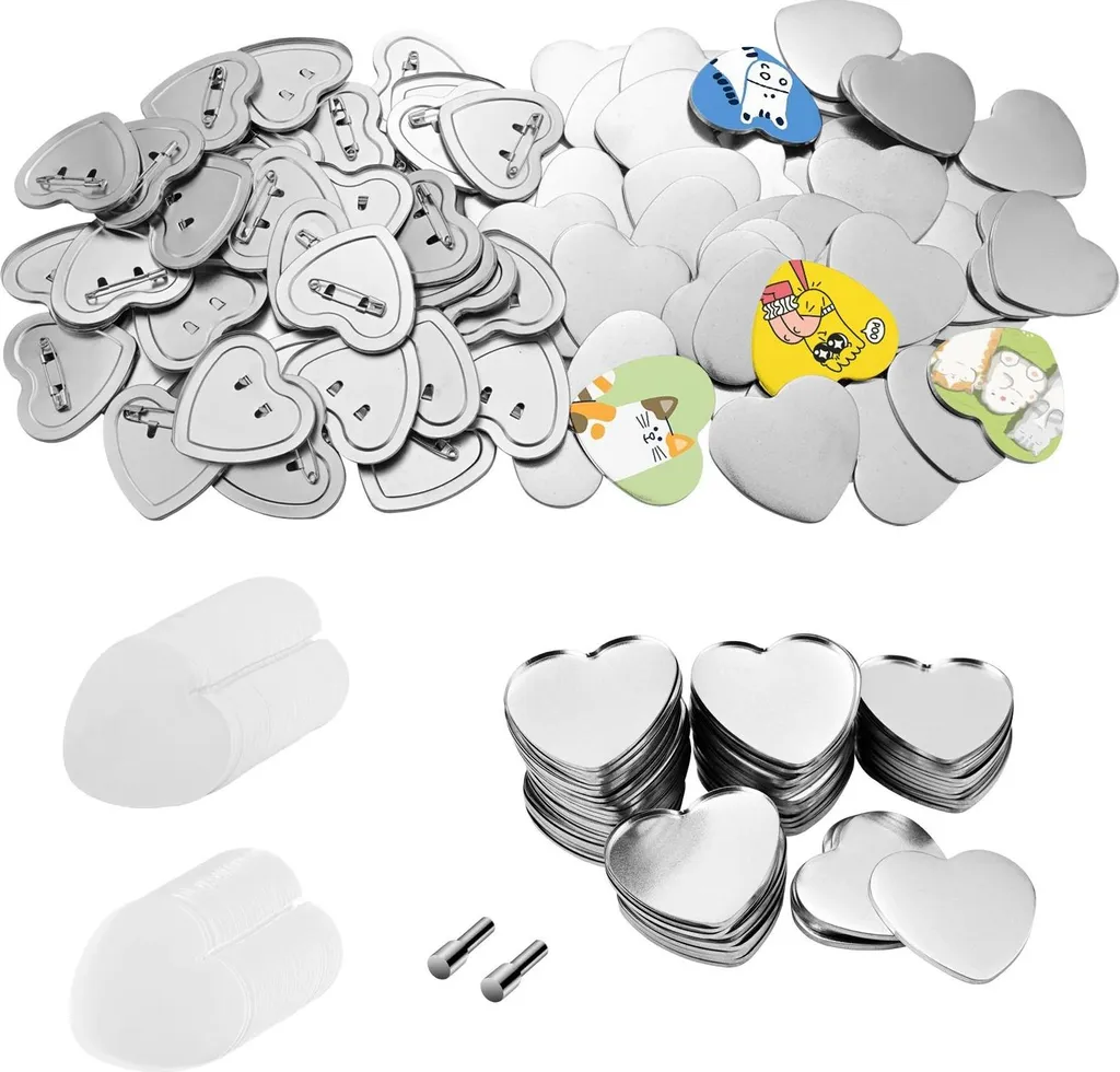 Badges en forme de cœur lot de 100 pièces pour machine à badges 108 gris