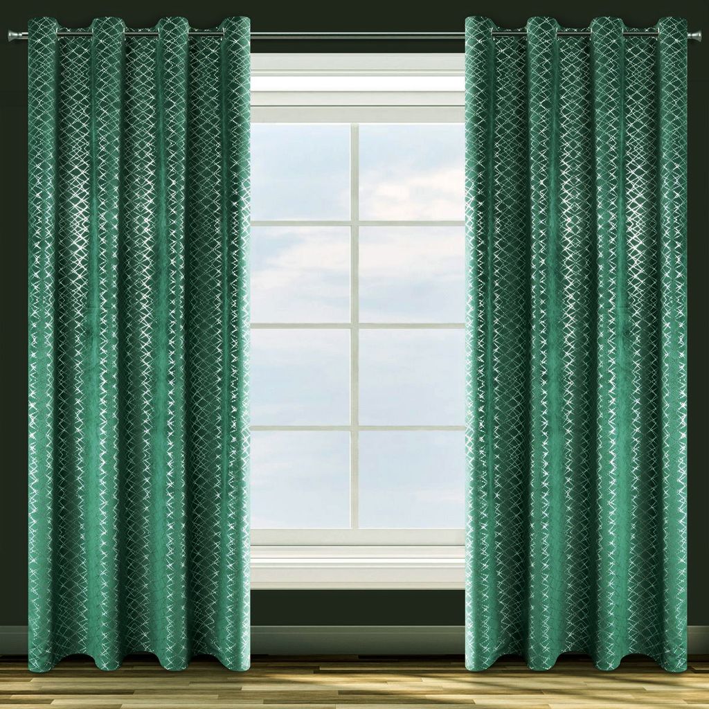 Design91 Vorhang MOLY grün silber hellgrau 140x250 cm Ösen Ösenvorhang