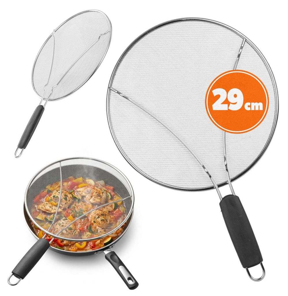 KADAX Pfannen Spritzschutz Ø 29 cm, Edelstahl Pfannenspritzschutz mit feinmaschigem Netz, Fettspritzschutz Deckel für Pfanne, Küchenhelfer gegen...