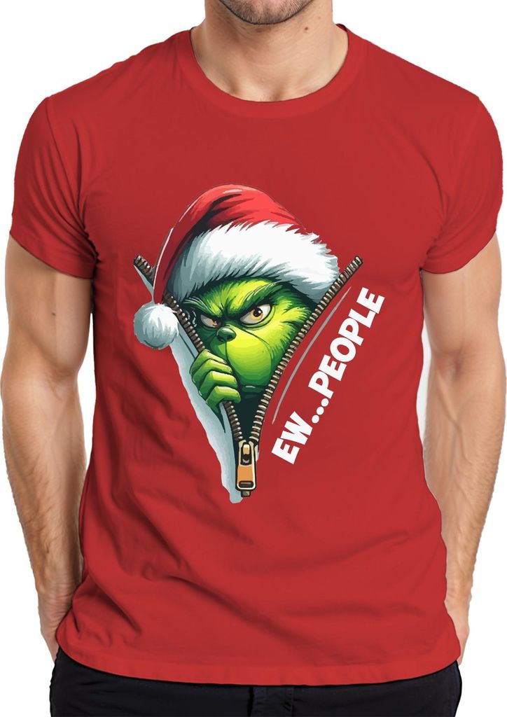 EW PEOPLE Grinch Santa Reißverschluss Weihnachten lustig Herren T-Shirt, Rot, XL