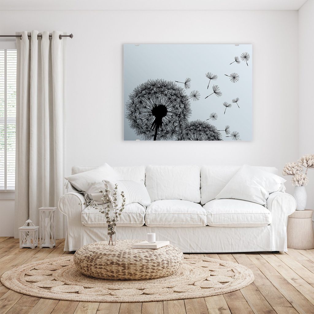 Glasbild Wandbild Stielvoller Löwenzahn 100x75cm in XXL für Wohnzimmer, Schlafzimmer, Badezimmer, Flur