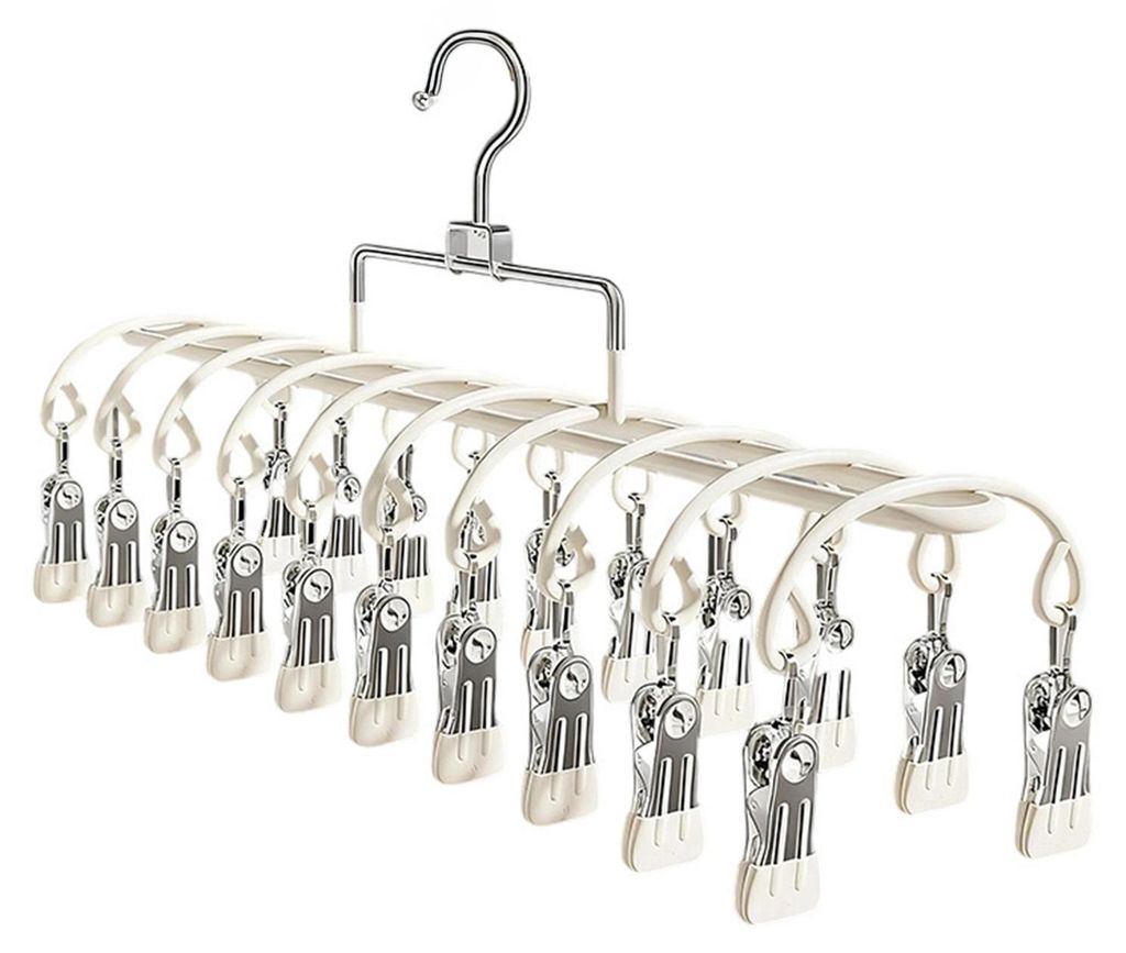 Windfester Kleiderbügel mit 20 Klammern, Sockenhalter, Wäscheständer aus Edelstahl für Socken, Unterwäsche, Babykleidung, Windeln und Handtücher