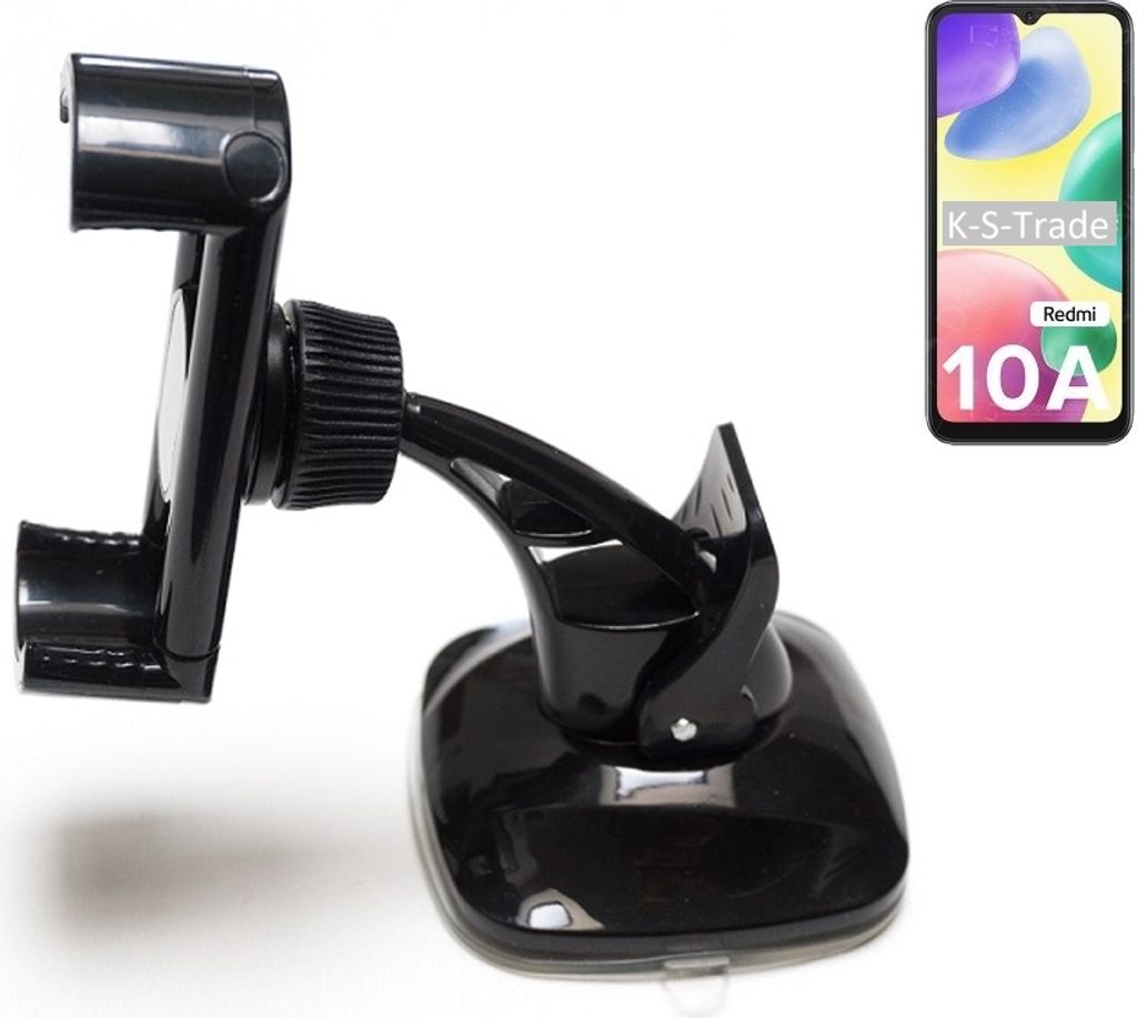 K-S-Trade kompakte Handy-Halterung Windschutzscheibe kompatibel mit Xiaomi Redmi 10A Armaturenbrett schwarz Autohalterung KFZ Halter