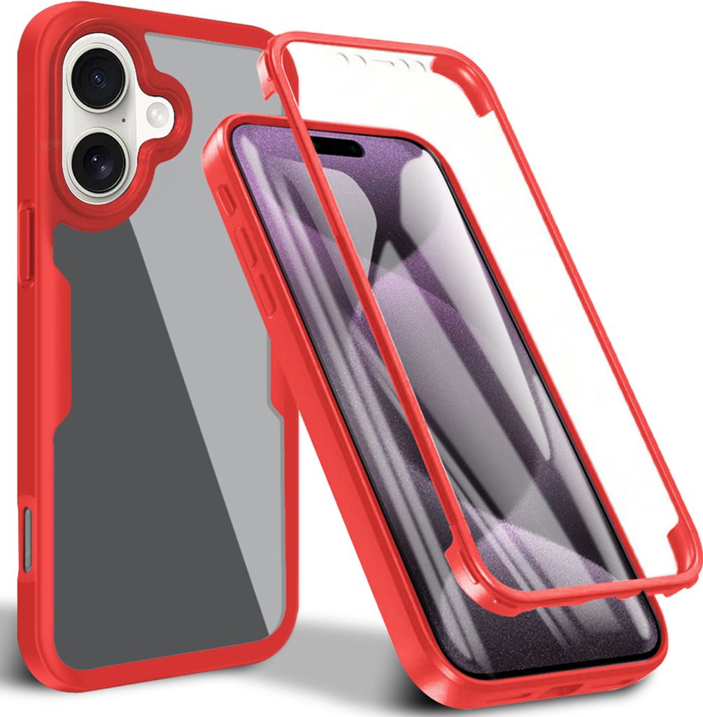 Schutzhülle für iPhone 16 Plus, Eingebautem Displayschutz 360 Grad Komplettschutz Handyhülle Rot