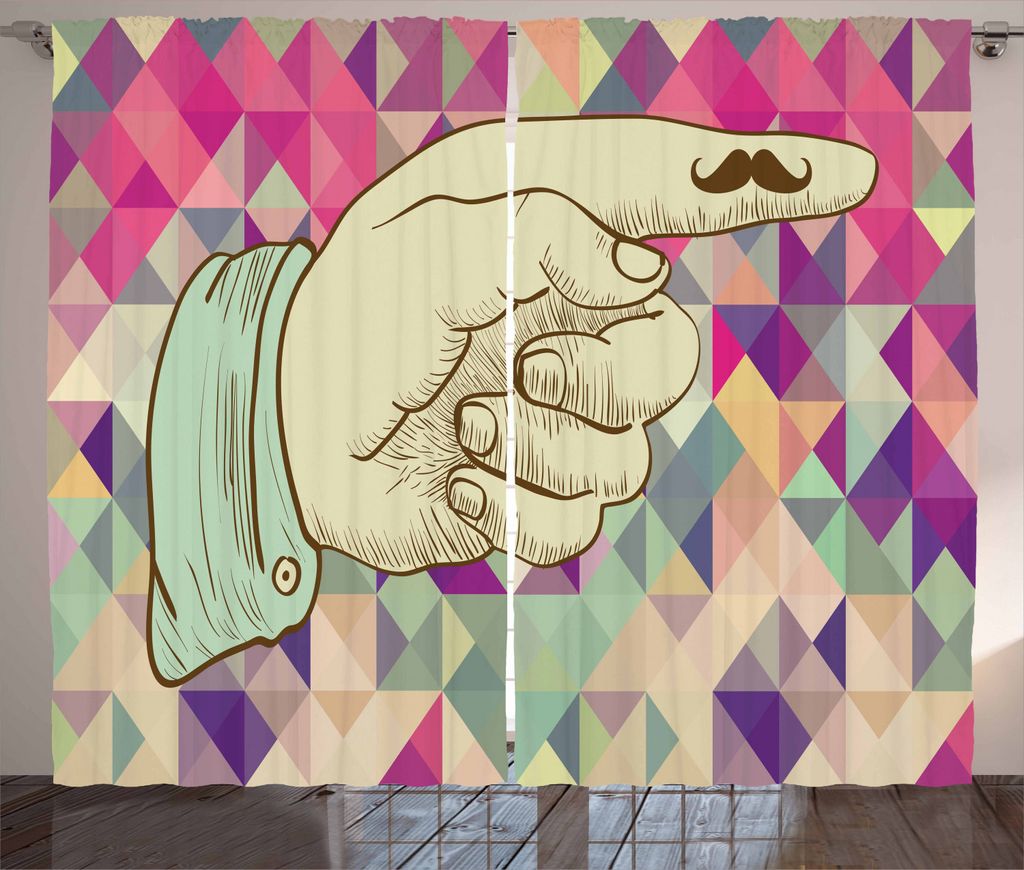 ABAKUHAUS Hipster Rustikaler Vorhang, Menschliche Hand Schnurrbart, Wohnzimmer Universalband Gardinen mit Schlaufen und Haken, 280 x 225 cm, Mehrfa...