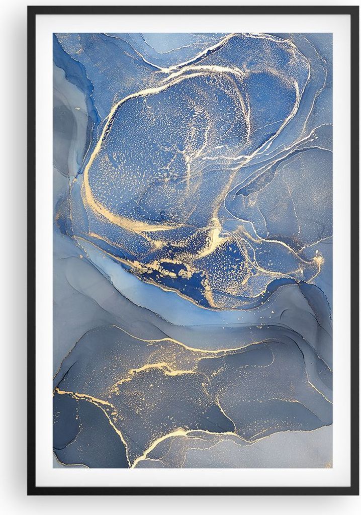 Gerahmtes Poster - Schwarzer Rahmen - Gold Blau Farbe - 61x91,5 cm - Wand Bild - Wanddeko - Wandbilder - Kunstposter - Wandposter - Bilderrahmen - ...