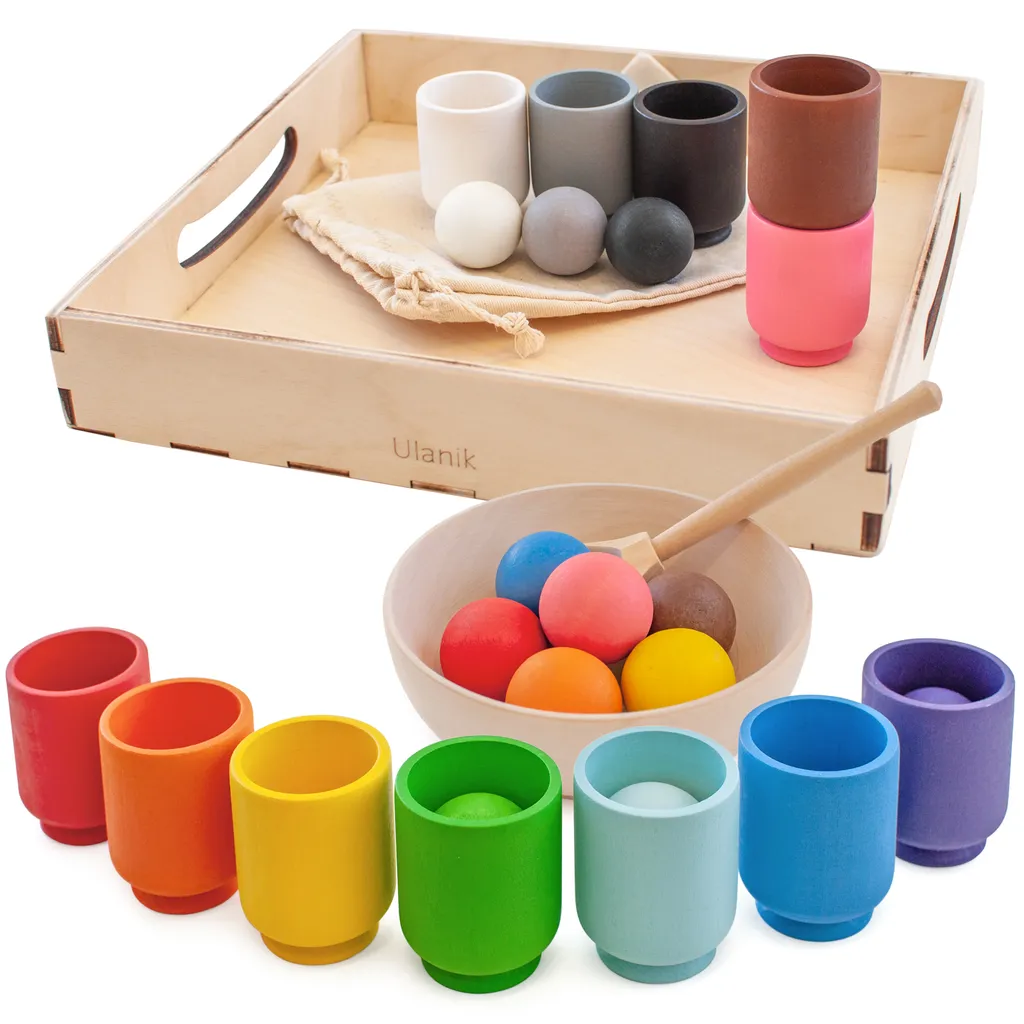 Jeu de tri Montessori en bois balles et tasses pour éveil sensoriel