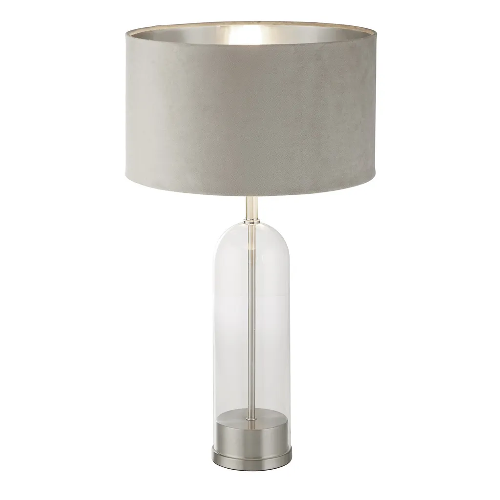 Lampada da tavolo Oxford - Vetro, nichel satinato, paralume in velluto color taupe