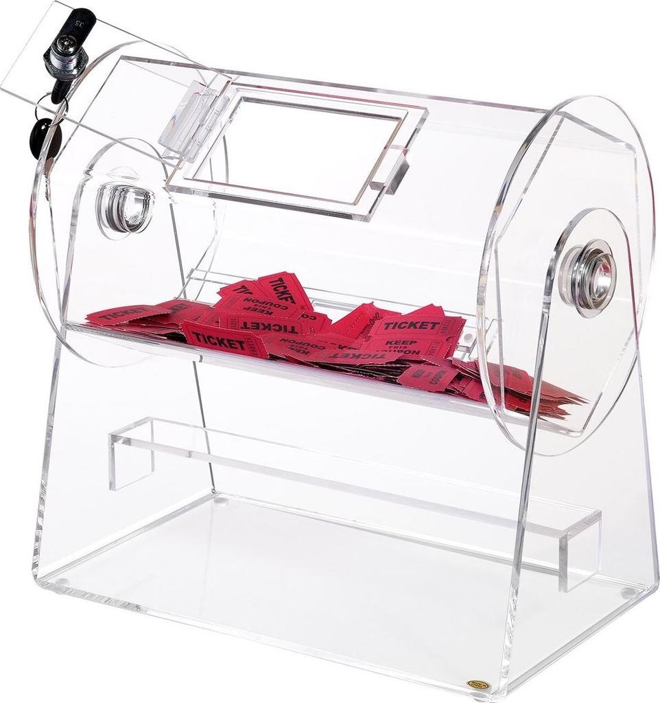 Acrylic Raffle Drum, Holds 2500 Tickets or 100 Raffle Balls, Professional Raffle Ticket Cage with 2 Keys, Transparent Lottery Drawing, Raffle Tic...