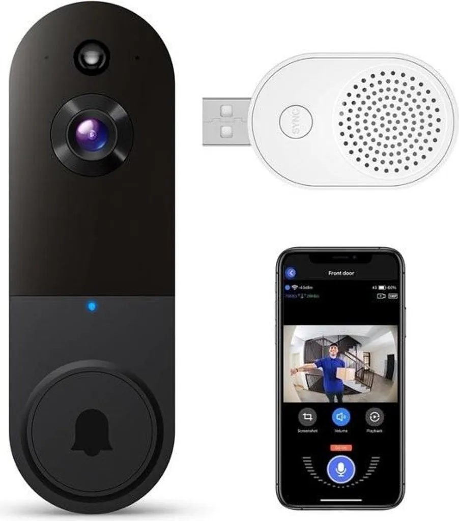 Sonnette de Porte avec Application Smartphone - Surveillance WiFi Maison 24/7