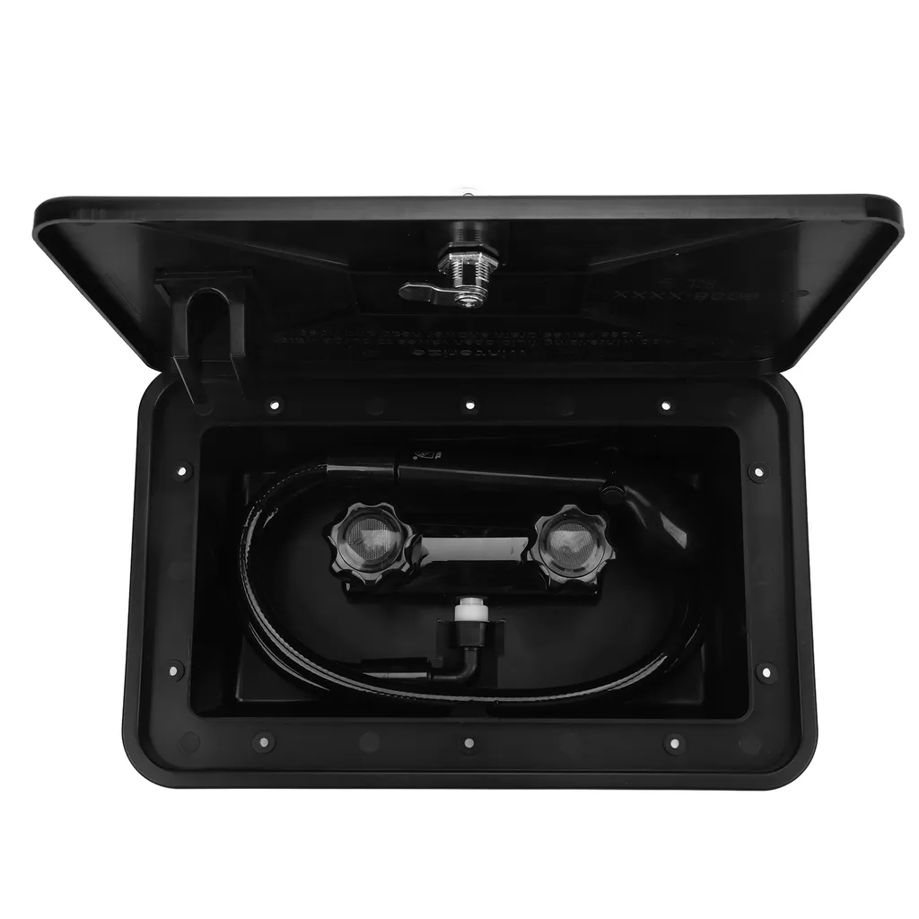 Kit douche extérieure camping-car en ABS noir avec serrure et 2 clés