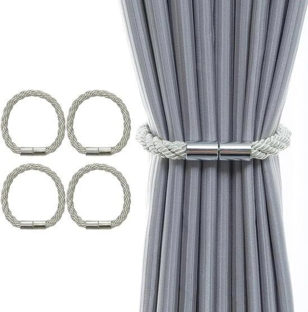 4 Attaches Rideaux Magnétiques Tressés - Embrasses Décoratives Grises