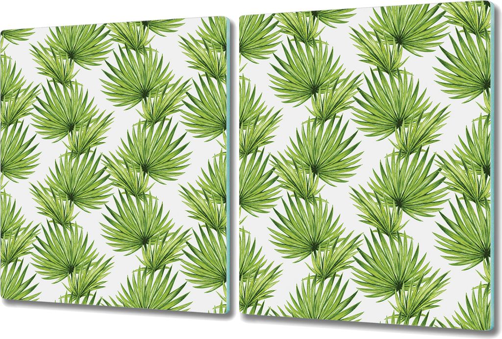 Glas-Herdabdeckplatte Glaskeramikkochfeld-Abdeckung Spritzschutz - 2x 40x52 cm - Tropisches Blätter