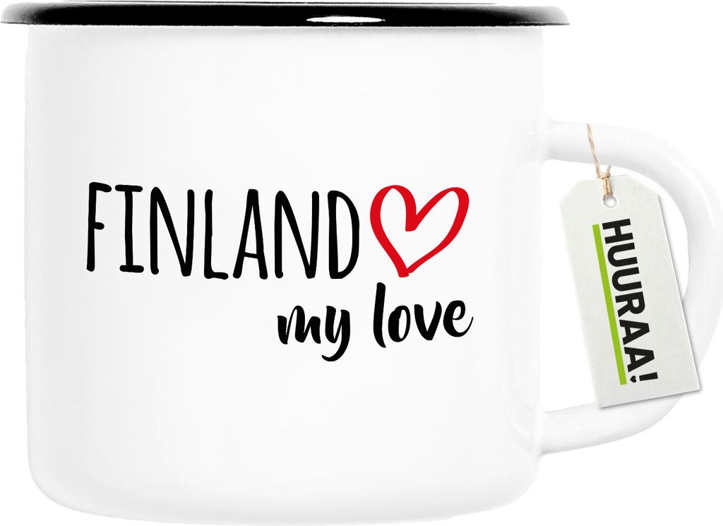 Huuraa Emaille Tasse Finland my love 300ml Vintage Campingbecher Geschenkidee