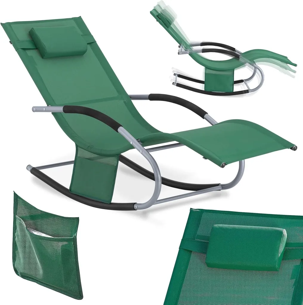 Sdraio a Dondolo SoBuy OGS28-WD Verde | Lettino Relax da Esterno 150kg