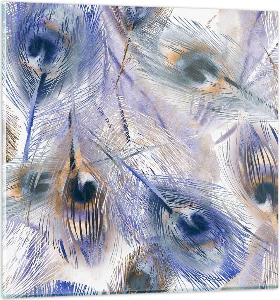 Bilder auf glas - Pfau Feder modern - 40x40cm - Glasbilder - Wandbilder - Kunstdruck - zum Aufhängen bereit - Wanddekoration aus Glas - Glas Bilde...