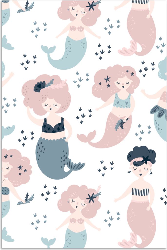 MuchoWow Poster Meerjungfrau - Schnittmuster - Kinder - Mädchen - Baby 20x30 cm - Papierdruck