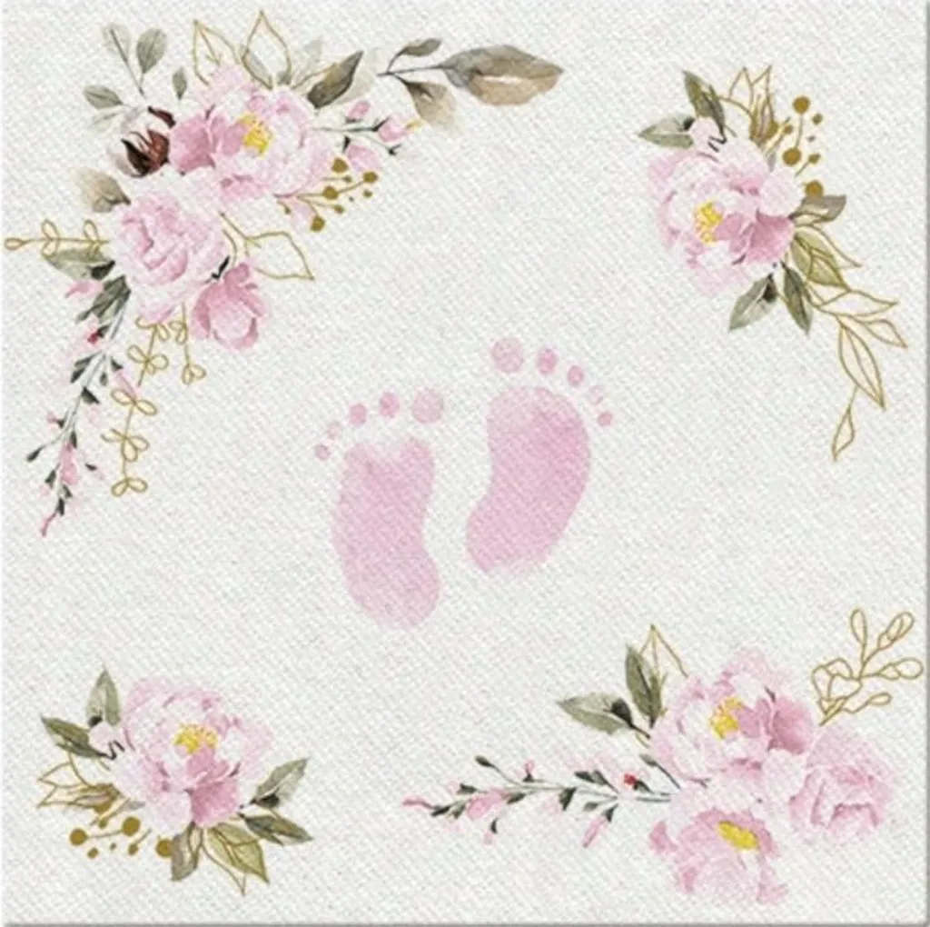 Serviettes Baby Feet tissu rose 40x40cm : la solution pour table de fête