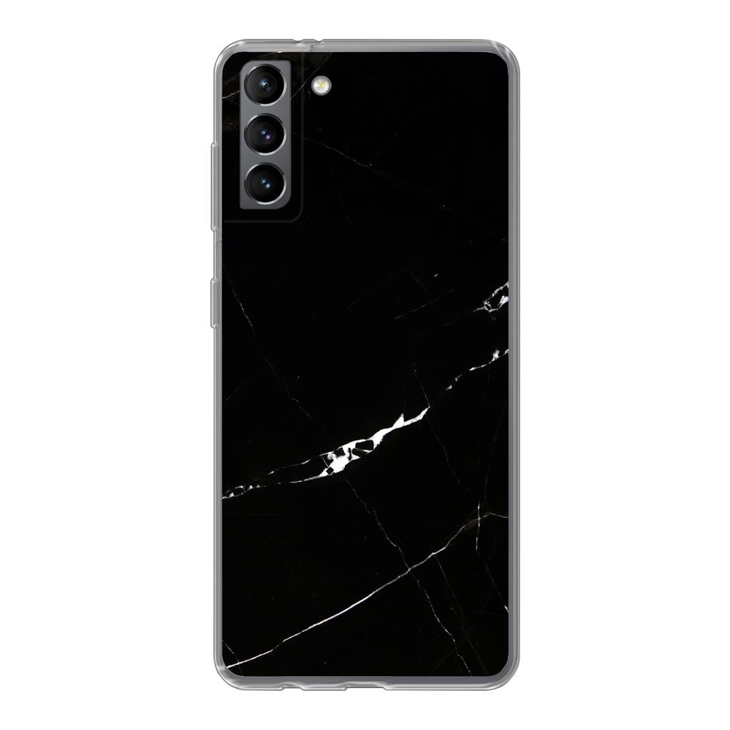 MuchoWow Handyhülle Schutzhülle Hülle für Samsung Galaxy S21 Plus Marmor - Schwarz - Natursteine Silikon Softcase Handy Hülle - Handy-Tasche
