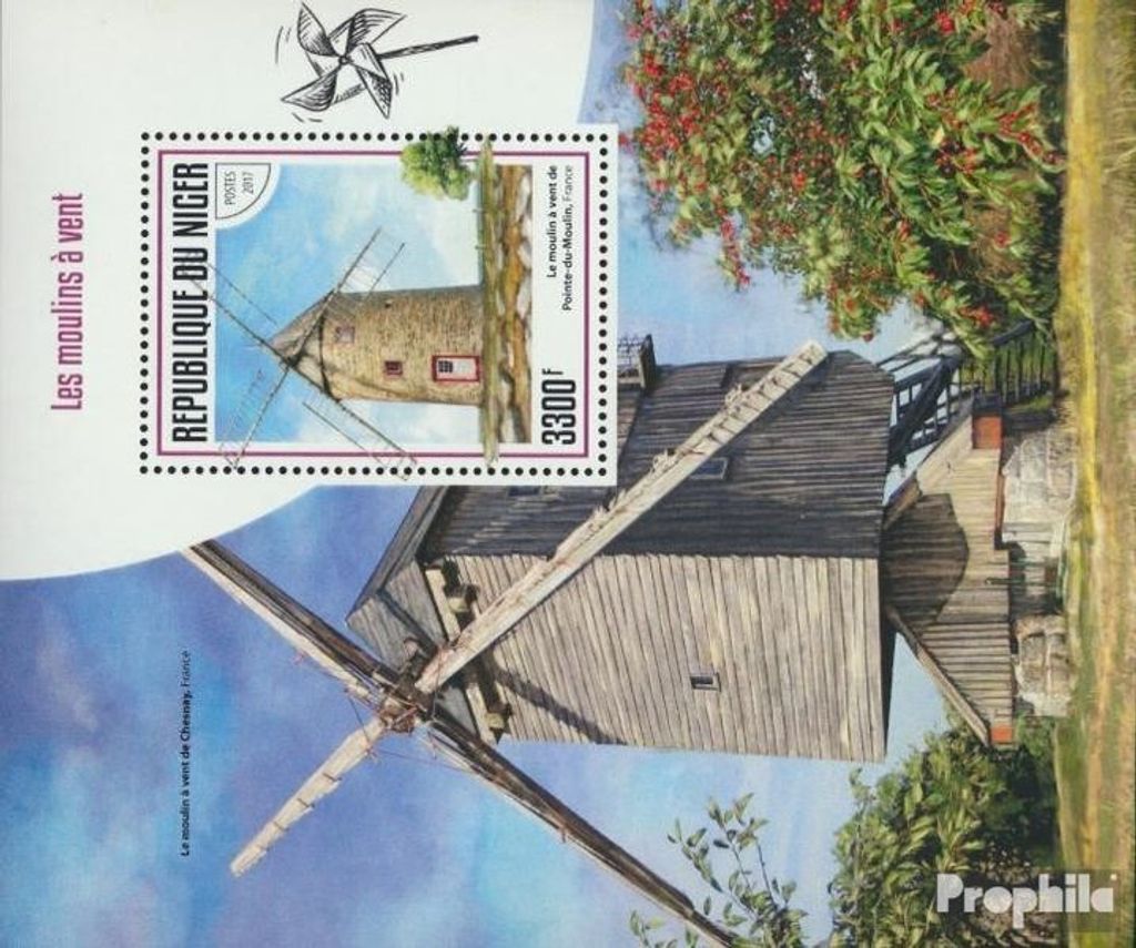Briefmarken Niger 2017 Mi Block 724 (kompl. Ausg.) postfrisch Windmühlen