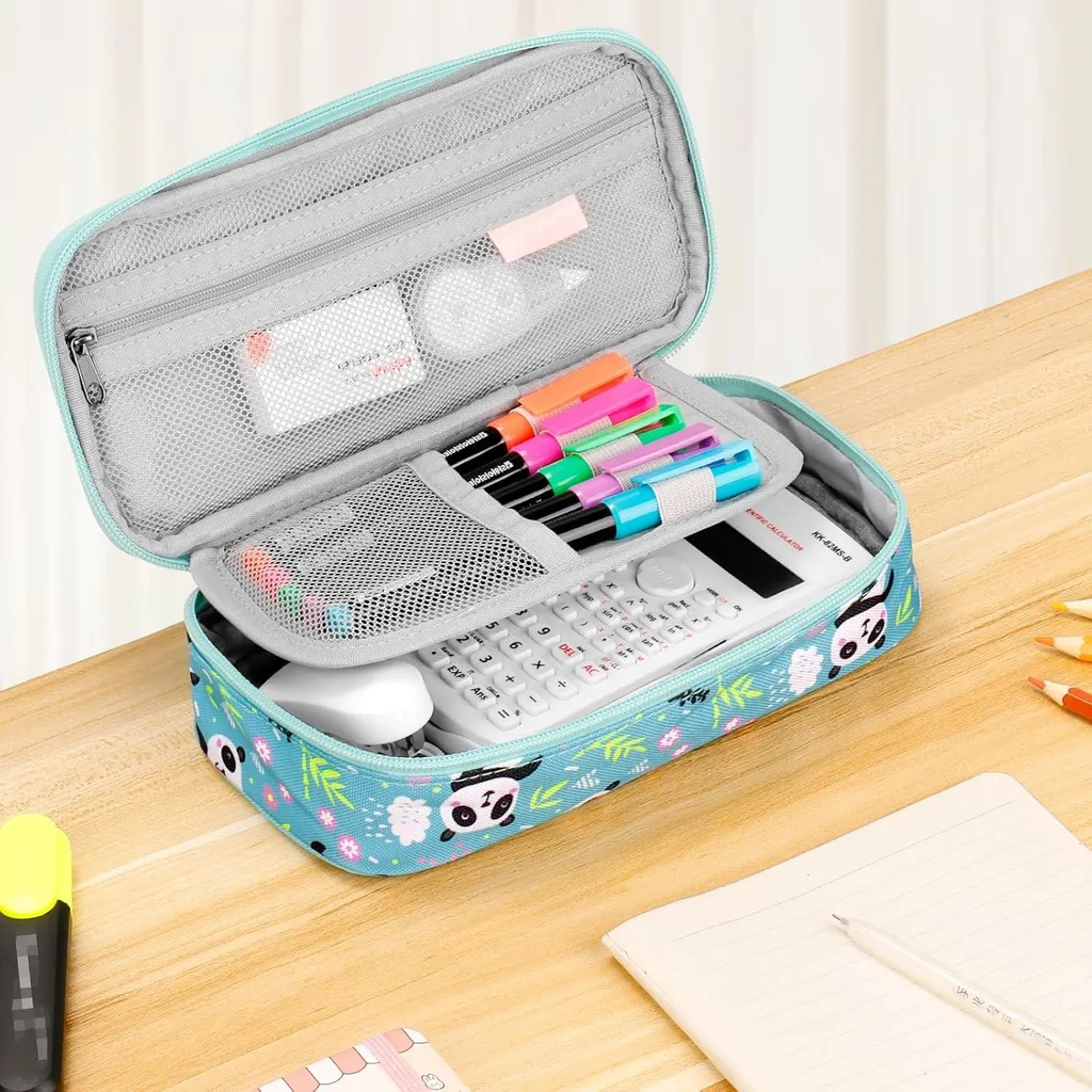 Trousse Scolaire Panda Bleu Idéale pour Ranger Stylos et Feutres