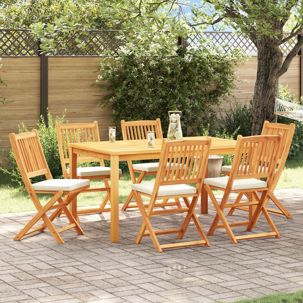 Garten-Klappstühle mit Weißen Kissen 6 Stk. Massivholz Akazie, Gartenstühle DesignMöbel Neu