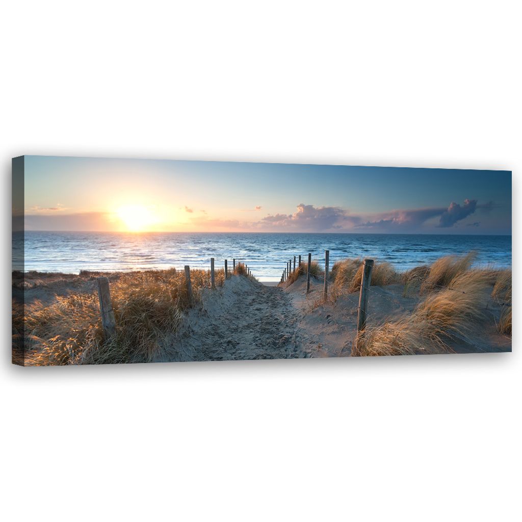 Leinwandbild Sonnenuntergang am Meer 150x50 Feeby Blau bild für die wand bereit zum aufhängen