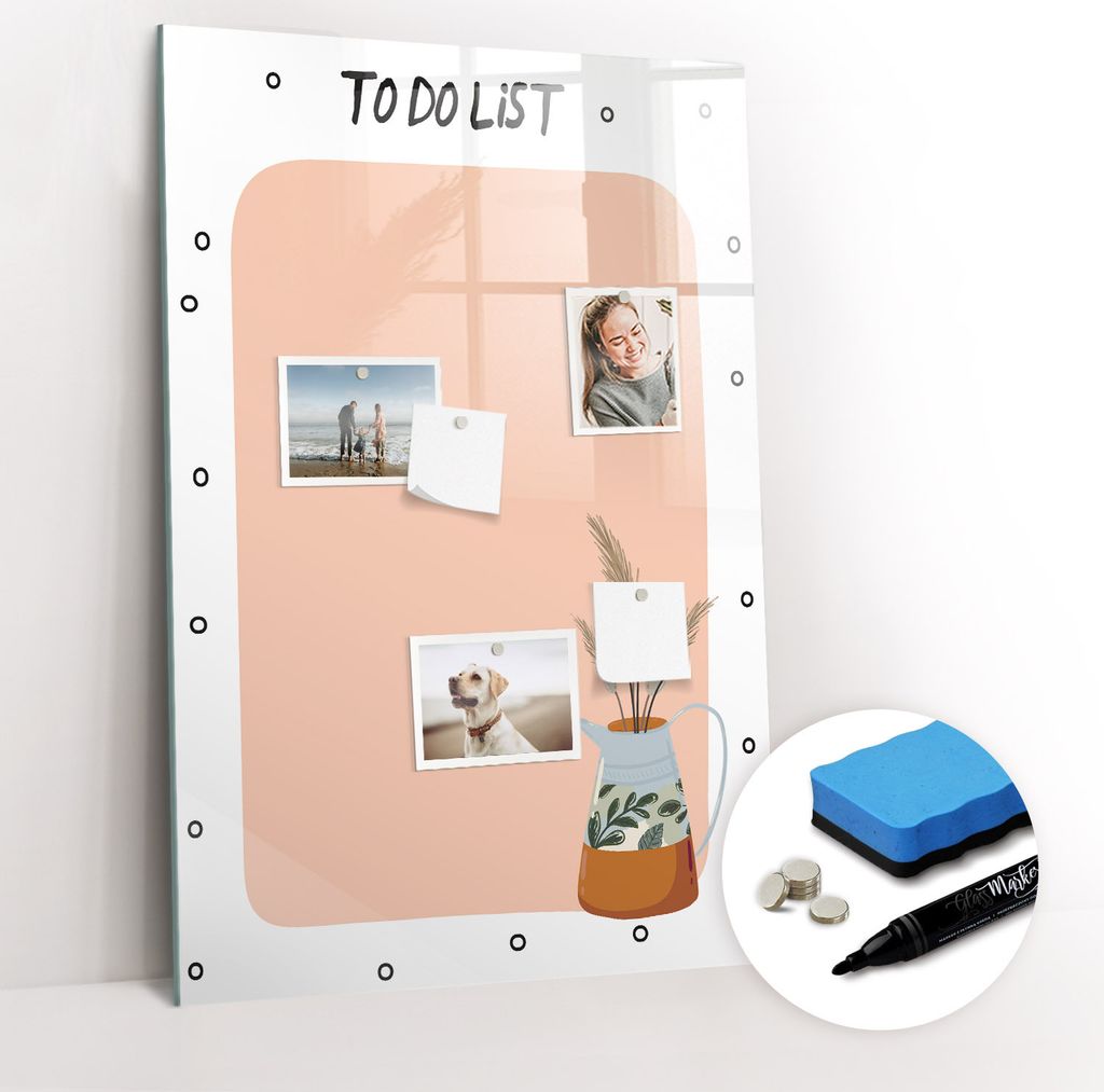Magnetische Wandtafel - Schwarzer Marker + Schwamm + Magnete - 60 x 90 cm - To Do Liste