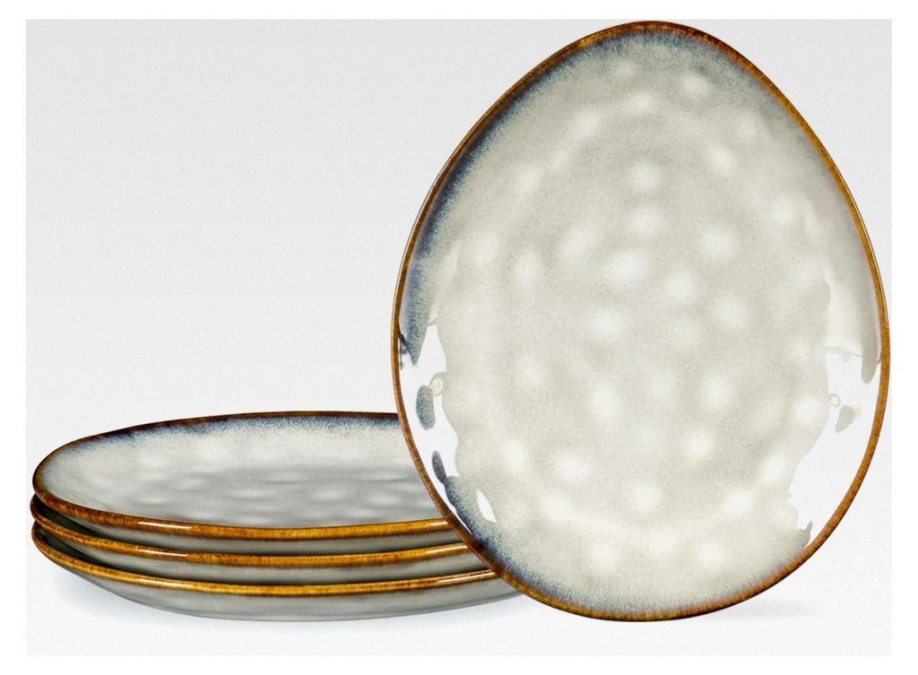 Frühstücksteller aus Porzellan, Snack- und Dipschalen aus Steingut - 20x17cm für 4 Personen, Geschirrset im Vintage-Design