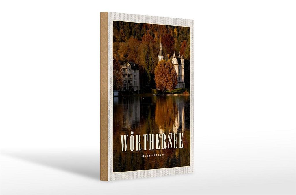 Holzschild Reise 20x30cm Wörthersee Europa Schloss Natur