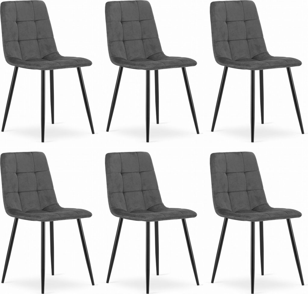 CETARA Stuhl, dunkelgraues Velours, Metallbeine, Maße 45x87x51 cm, für Wohnzimmer, Büro, Schlafzimmer, 6-teiliges Set, belastbar bis 110 kg