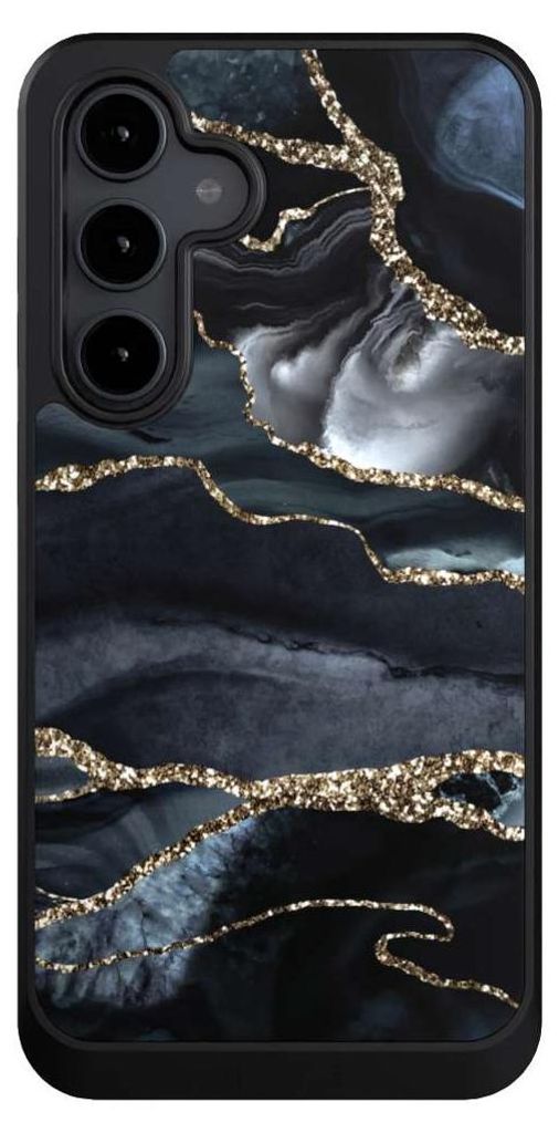NIVOCASE Hülle für Samsung Galaxy S24 FE 5G Handyhülle NIVOcore Case Schwarz Glitzer Look Marmor Trends