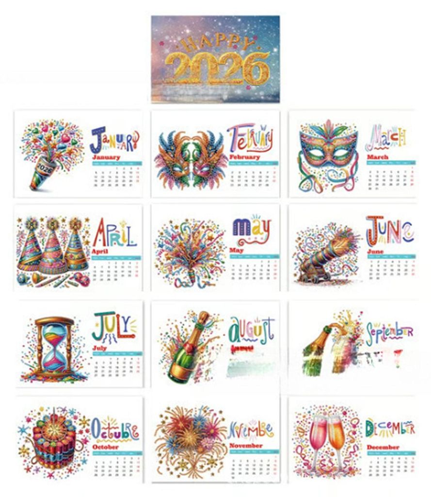DIY Strass-Kunst-Malerei-Schreibtischkalender-Set 12-Monats-Homeoffice-Planer 2026 Praktischer funkelnder Strass-Bastelkalender E