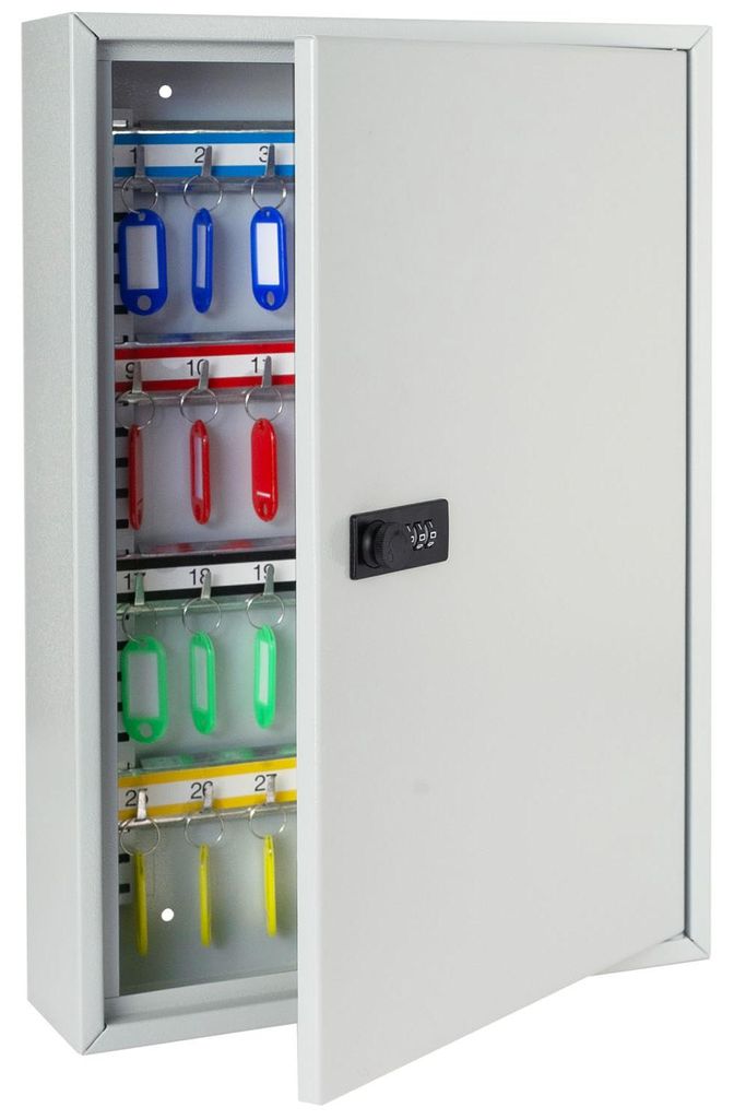 HMF 13664-07 Schlüsselschrank mit Zahlencode Schlüsselkasten groß 64 Haken 45 x 30 x 8 cm Lichtgrau