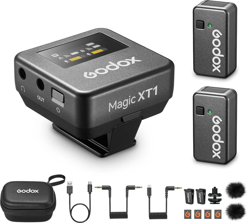 Godox Magic XT1 One-Trigger-Two 2,4G Kabelloses Mikrofonsystem Magnetische Ansteckmikrofone Intelligente Geraeuschunterdrueckung 200-Meter-uebertra...