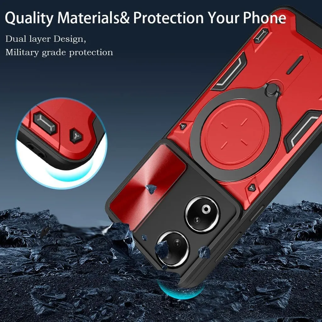 XINYEXIN Cover per Honor 90 Lite 5G, Traslucida Custodia Antiurto Antigraffio con Supporto Anello a 360°, PC + TPU Bumper Case - Rosso