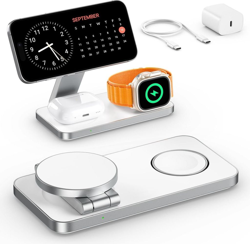 Kabelloses Ladeger?t fš¹r, 3-in-1-Ladestation fš¹r Apple, faltbares induktives kabelloses Ladeger?t fš¹r iPhone 16 15 14 13 12, Apple Watch, ...