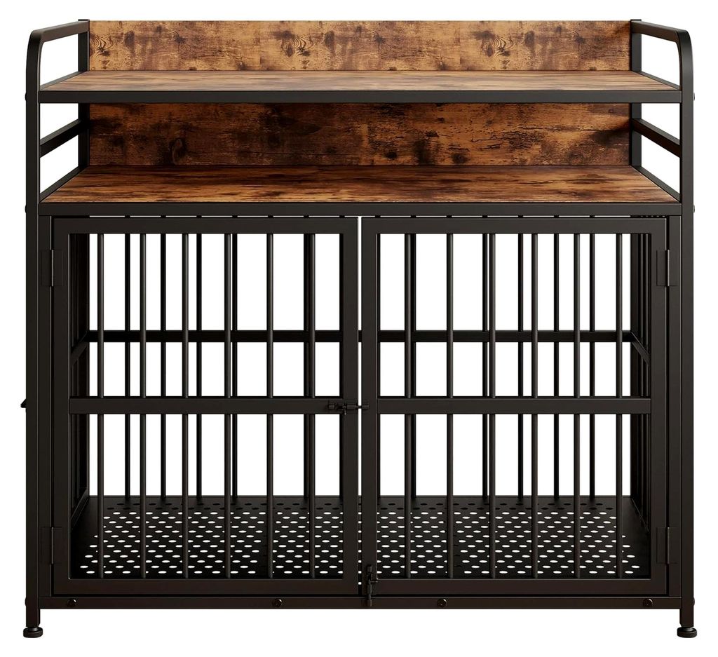 Hundekäfig Möbel, Hundebox für Zuhause aus Holz und Metall, XXL Hundekäfig, 103x60x92,5cm, Vintagebraun