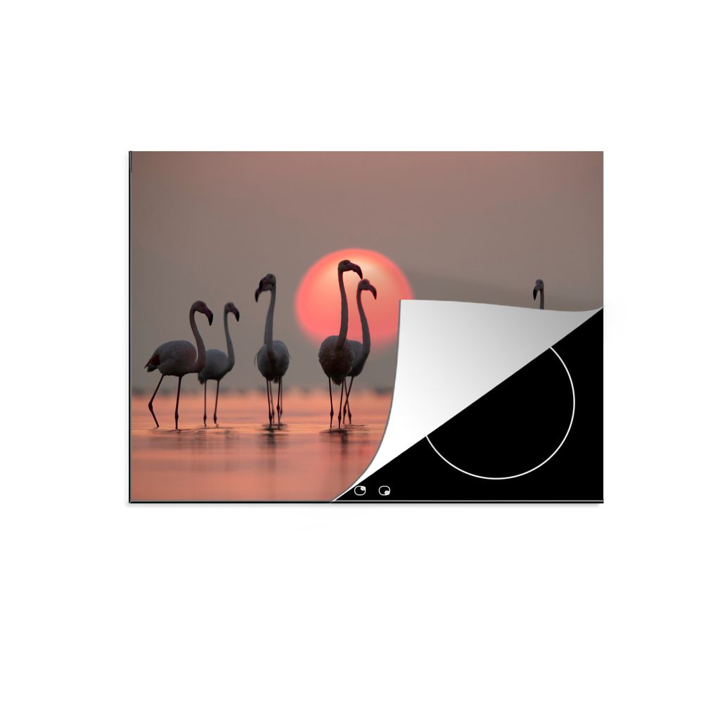 KitchenYeah Herdabdeckplatte Vogel - Flamingo - Sonnenuntergang - Rosa , 71x52cm, Küche Deko, Glaskeramikkochfeld Herdabdeckung, Abdeckplatte f...