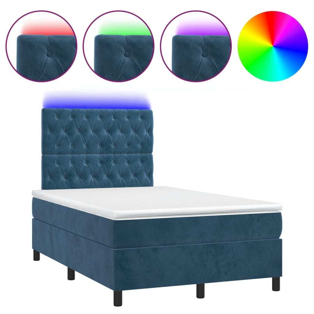 (Robust Möbel)Boxspringbett Modernes/Doppelbett - Polsterbett Erwachsene/r /Kind - mit Matratze & LED Dunkelblau 120x190cm Samt - Klassische B...
