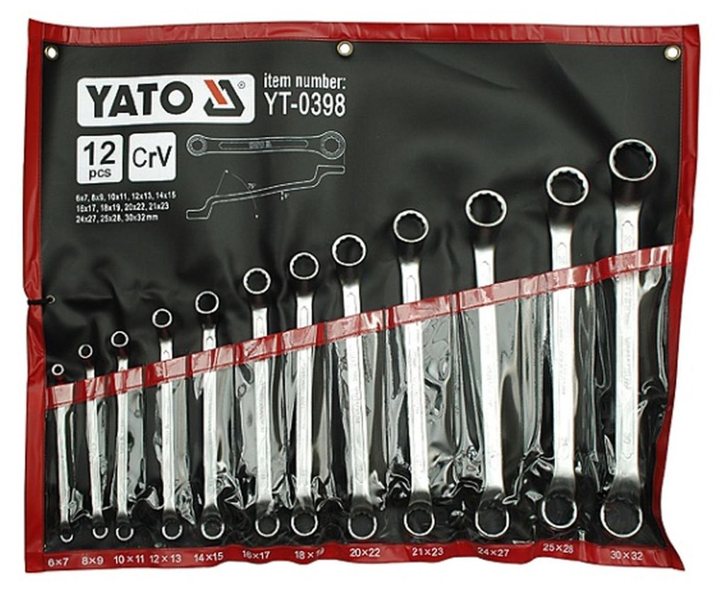 Abgewinkelter Ringschlüssel-Satz YATO 12-teilig Chrom-Vanadium YT-0398