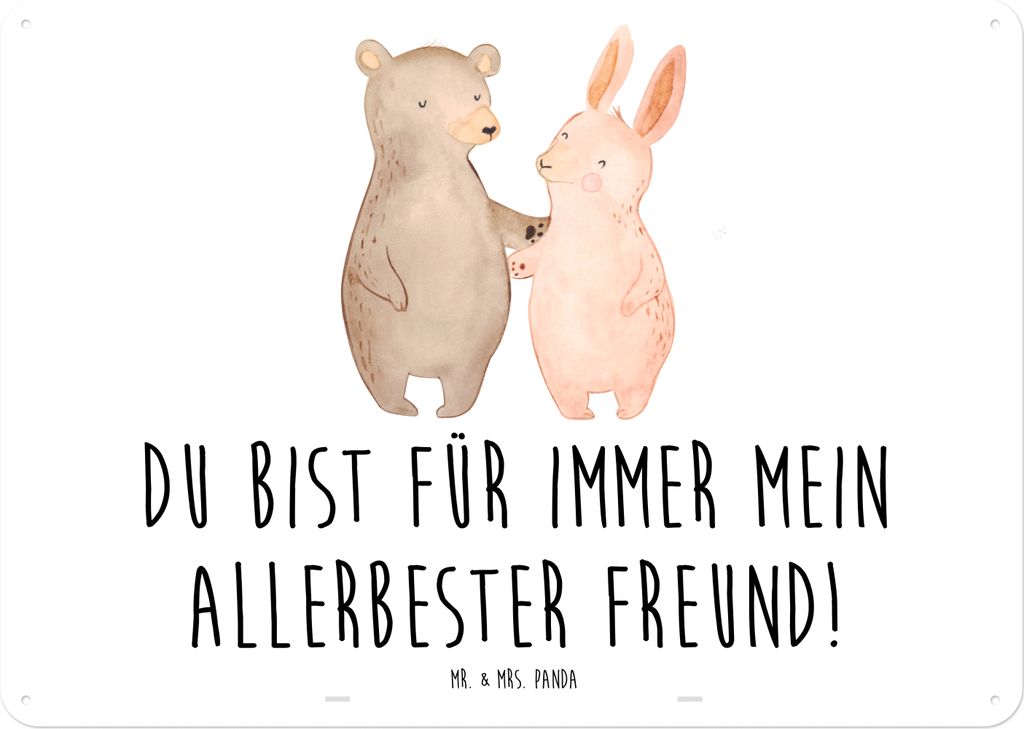 Mr. & Mrs. Panda Schild Bär und Hase Umarmen DIN A5 - Weiß - Geschenk, Wandbild, wandtafel, Türschild, Retro Blechschild, Freundin, für Immer, ...
