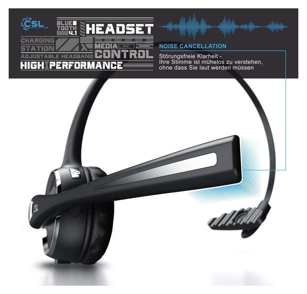 CSL Mono Bluetooth Headset avec station de charge et micro pour bureau