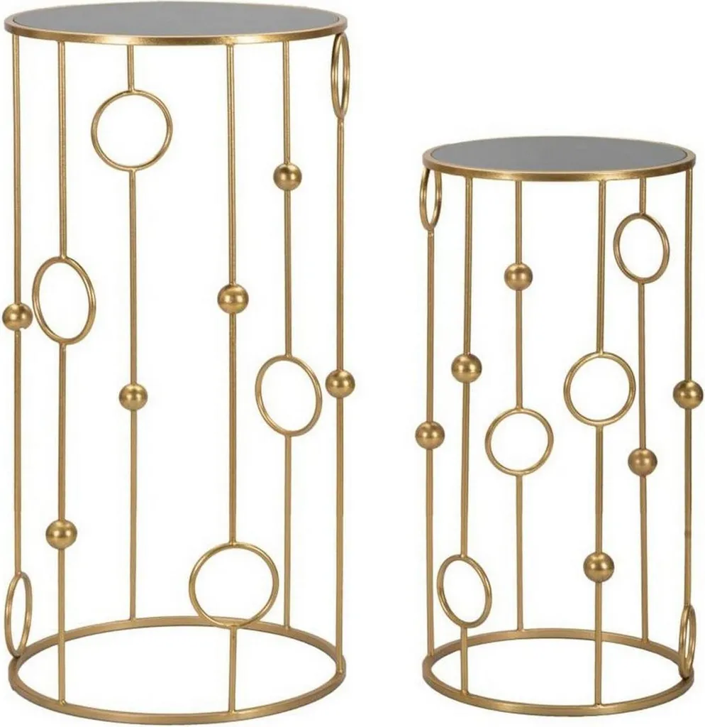 Table Basse Ronde Leonid Haute en Métal Or - Meuble de Salon Luxueux