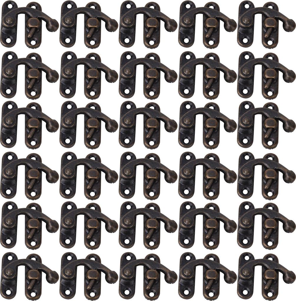 30 Stück Hasp-Haken, Retro-Stil, Eisenriegel für Schmuck, Geschenkboxen, 3,2 x 2,8 cm, Bronze, rechts