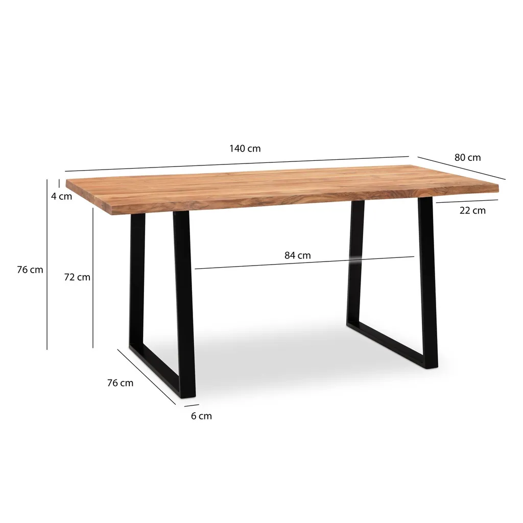 Table stable en bois massif 140 cm acacia pour éviter les rayures noir - 3