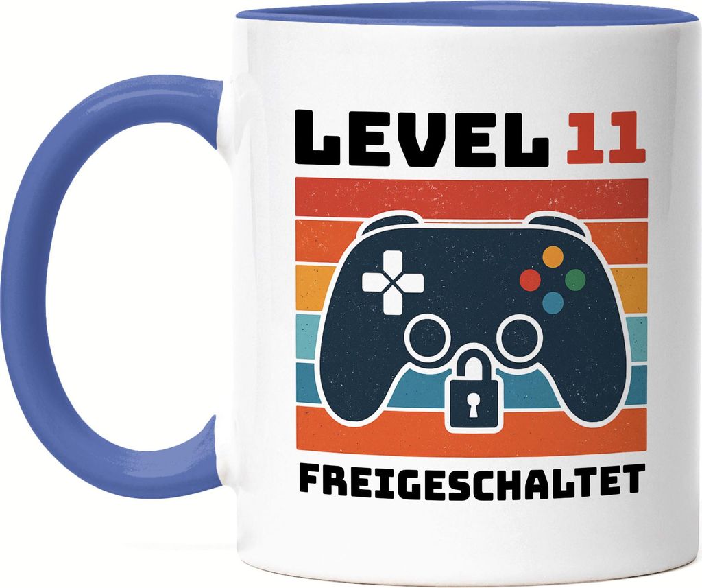 Level 11 freigeschaltet Tasse Blau – Retro Gaming Geburtstagsgeschenk für Gamer Kids