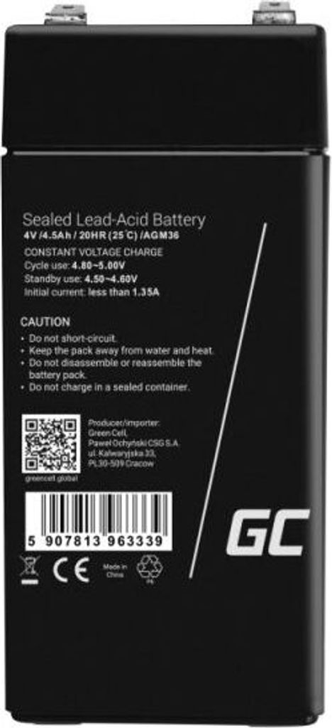 Batterie Green Cell AGM VRLA 4V 4,5Ah sans entretien pour Image du produit 