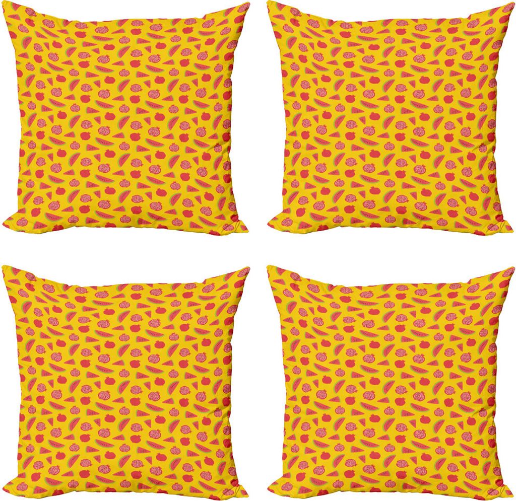 ABAKUHAUS Obst Kissenbezug Set (4 Stück), Granatapfel und Wassermelone, Moderner Doppelseitiger Digitaldruck, 40 cm x 40 cm, Erde Gelb Multicolor